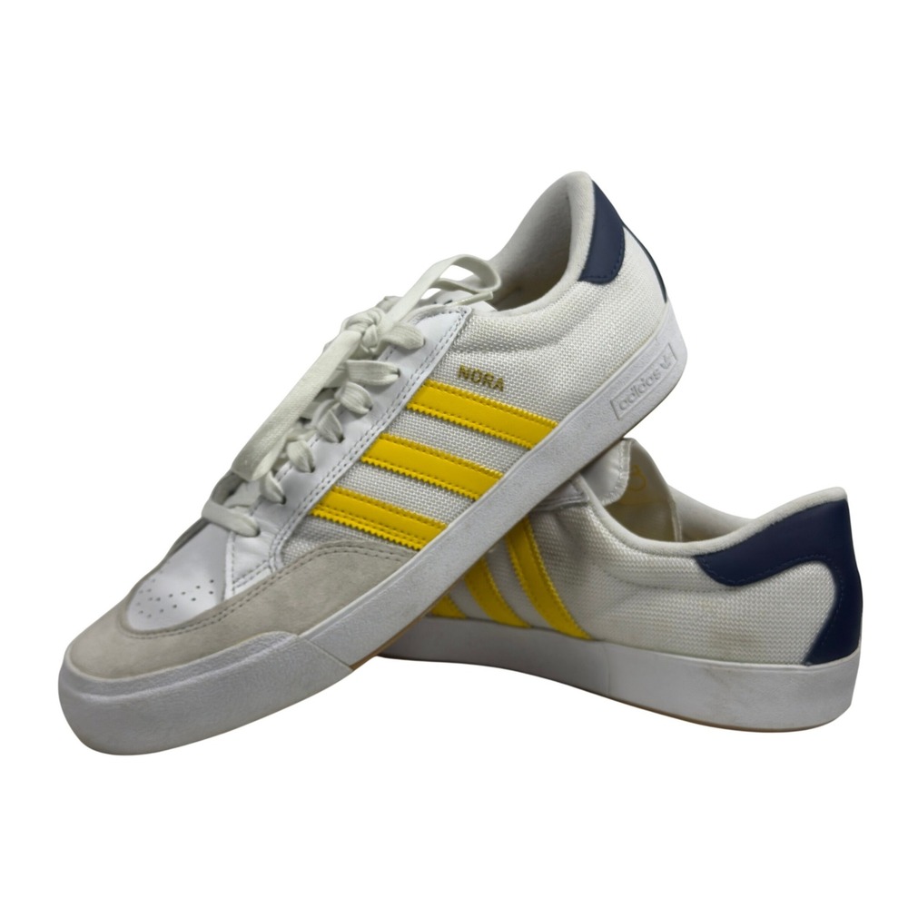 Adidas Nora Skate Shoes Mens 11.5 White Bold Gold Navy Leather Sneaker